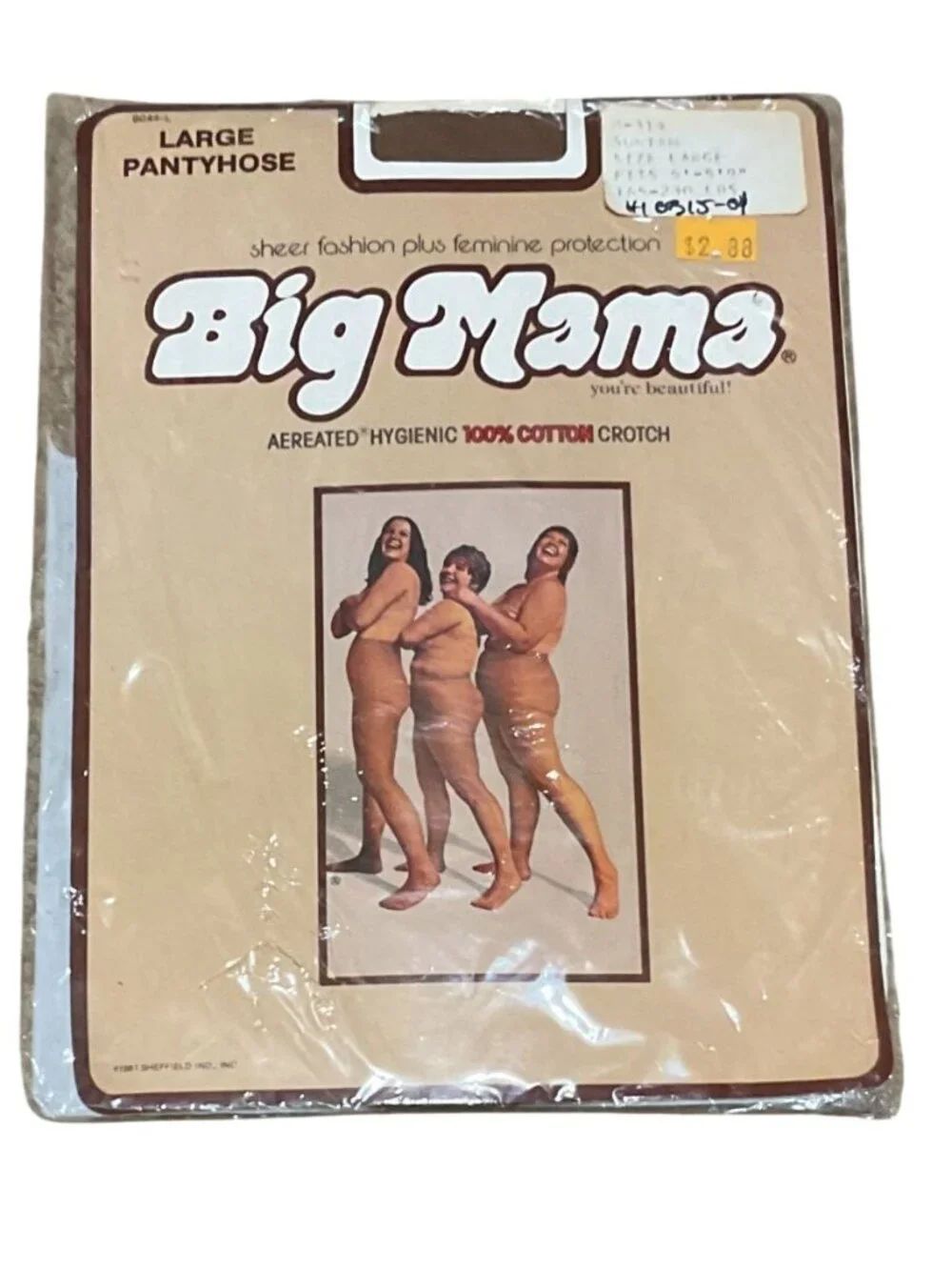 Vtg NWT Big Mama Sz L Sheer Pantyhose Suntan 100% Cotton Crotch Hygienic Aerated